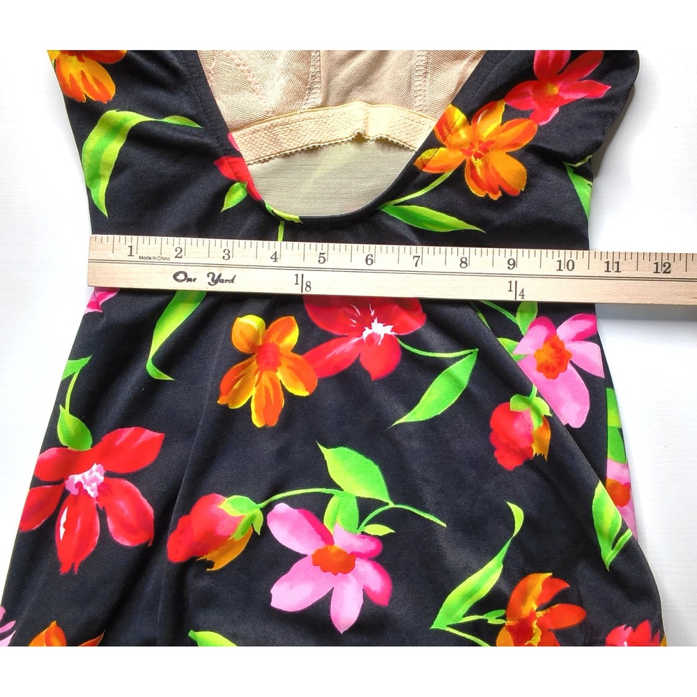 Beach Cabana Swimsuit Womens Medium Black‎ Floral Scoop Neck Vintage - Picture 8 of 12